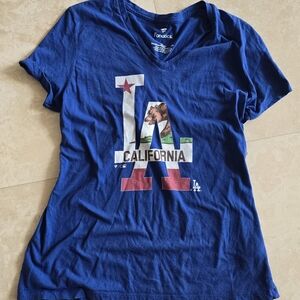 Women's Los Angeles Dodgers Royal Hometown Collection Cali Flag T-Shirt Medium